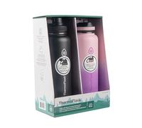 ThermoFlask Bottiglie d'acqua isolate in acciaio inox da 1180 ml, con cannuccia e beccuccio, confezione da 2, nero/rosa viola
