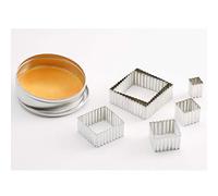 thermohauser 8300031845 - Set di 5 tagliapasta in acciaio INOX, forma rettangolare, bordo ondulato, 3,6 x 3,6-8,5 x 8,5 cm, in scatola di latta