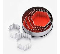 thermohauser 8300031851 - Set di 5 formine per biscotti in acciaio INOX, esagonali, bordo ondulato 3,9-8,8 cm, confezionato in scatola di latta