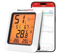 ThermoPro TempPro Termoigrometro per Casa TP350, Termometro Bluetooth per Serra da Interni Monitor Fino a 80m, Sensore di Temperatura Misuratore di Umidità Retroilluminato con Esportazione Dati
