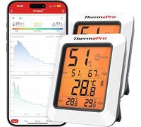 ThermoPro TempPro Termometro Ambiente Interno, Igrometro Bluetooth, Igrometro Umidità Casa, Termometro Ambiente Bluetooth Fino a 80m, Termoigrometro con Retroilluminato con Esportazione Dati, 2 pezzi