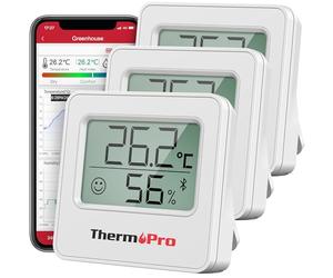 ThermoPro TempPro TP357 Termometro per Ambienti Interni Bluetooth Igrometro Misuratore di Umidità e Monitor Della Temperatura con APP Intelligente e Registrazione dei Dati, 3 pezzi
