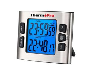 ThermoPro TM02 Timer da cucina digitale con doppio cronometro per conto alla rovescia Timer magnetico con allarme regolabile e retroilluminazione LCD a grandi cifre/24 ore per bambini e insegnanti