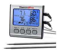 ThermoPro TP17 Termometro Cucina Digitale a Doppia Sonda con Modalità Timer e Display LCD per Cottura BBQ Alimenti Carne Forno Arrosto Griglia