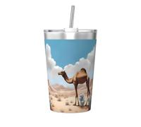 Thermos con cannuccia conica stampata cammello che cammina, tazza termica con cannuccia, perfetta per l'uso in palestra o da portare con te
