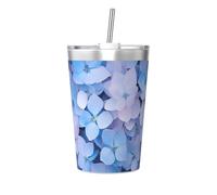Thermos con cannuccia conica stampata ortensia, tazza termica con cannuccia, perfetta per l'uso in palestra o da portare con te