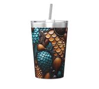 Thermos con paglia conica con motivo a squame di pesce, tazza termica con cannuccia, perfetta per l'uso in palestra o da portare con te