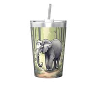 Thermos con paglia conica stampata con elefante che cammina, tazza termica con cannuccia, perfetta per l'uso in palestra o da portare con te