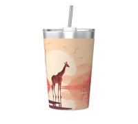 Thermos con paglia conica stampata con giraffa che cammina, tazza termica con cannuccia, perfetta per l'uso in palestra o da portare con te