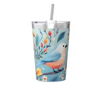 Thermos conico con motivo uccellino, tazza termica con cannuccia, perfetta per l'uso in palestra o da portare con te