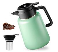 Thermos da 1,8 l, thermos con filtro da tè, teiera termica con indicatore di temperatura, caffettiera ben sigillata, in acciaio inox, con manico per tè, caffè e latte