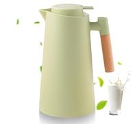 Thermos da 1 l, con indicatore di temperatura, caffettiera termica con manico in legno, teiera termica con pulsante di sicurezza, per casa, hotel, ufficio, verde