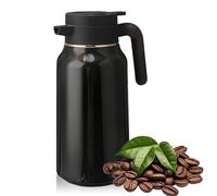 Thermos da 2 l, thermos da 2 litri, in acciaio inox 304, a doppia parete, con chiusura a pressione, con manico effetto legno, teiera calda/fredda, termica per caffè, tè, acqua, latte
