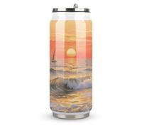 Thermos in acciaio inox con coperchio e cannuccia, con stampa Sunrise at Sea, adatto per l'uso in auto, viaggi, fitness, attività all'aperto, bar, uffici, casa, ecc