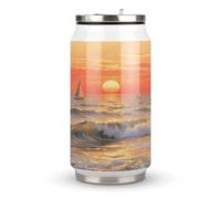 Thermos in acciaio inox con coperchio e cannuccia, con stampa Sunrise at Sea, adatto per l'uso in auto, viaggi, fitness, attività all'aperto, bar, uffici, casa, ecc