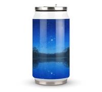 Thermos in acciaio inox con coperchio e cannuccia, con stampa "Under The Starry Sky" (18ozLake Under The Starry Sky), adatto per l'uso in auto, viaggi, fitness, attività all'aperto, bar, uffici, casa