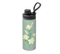 Thermos in acciaio inox con gigli bianchi, adatto per ciclismo, palestra, basket da viaggio da 510 g, thermos per sport all'aria aperta