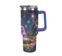 Thermos in acciaio inox da 1,18 l con manico e coperchio con cannuccia, il design affusolato si adatta al portabicchieri della tua auto, thermos magico con motivo giardino magico, un must per il
