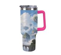 Thermos in acciaio inox da 1,18 l con manico e coperchio con cannuccia, il design affusolato si adatta al portabicchieri della tua auto Island in the Sky Thermos a fantasia un must per campeggio e