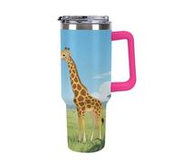 Thermos in acciaio inox da 1,18 l con manico e coperchio con cannuccia, il design affusolato si adatta al portabicchieri della tua auto, a forma di giraffa che mangia foglie, thermos a fantasia un