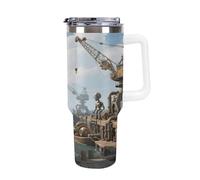 Thermos in acciaio inox da 1,18 l con manico e coperchio con cannuccia, il design affusolato si adatta al portabicchieri della tua auto, thermos meccanico con motivo portiere. Un must per il campeggio