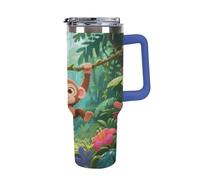 Thermos in acciaio inox da 1,18 l con manico e coperchio con cannuccia, il design affusolato si adatta al portabicchieri della tua auto, scimmie che giocano sulle altalene a forma di vite, un must per