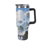 Thermos in acciaio inox da 1,18 l con manico e coperchio con cannuccia, il design affusolato si adatta al portabicchieri della tua auto Island in the Sky Thermos a fantasia un must per campeggio e