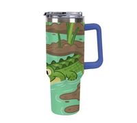 Thermos in acciaio inox da 1,18 l con manico e coperchio con cannuccia, il design affusolato si adatta al portabicchieri della tua auto a forma di coccodrillo che si nasconde con un thermos modellato