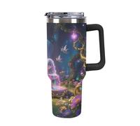 Thermos in acciaio inox da 1,18 l con manico e coperchio con cannuccia, il design affusolato si adatta al portabicchieri della tua auto, thermos magico con motivo giardino magico, un must per il
