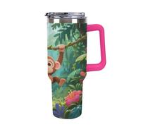 Thermos in acciaio inox da 1,18 l con manico e coperchio con cannuccia, il design affusolato si adatta al portabicchieri della tua auto, scimmie che giocano sulle altalene a forma di vite, un must per