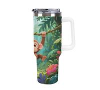 Thermos in acciaio inox da 1,18 l con manico e coperchio con cannuccia, il design affusolato si adatta al portabicchieri della tua auto, scimmie che giocano sulle altalene a forma di vite, un must per