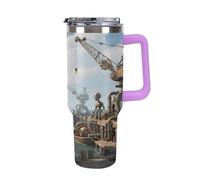 Thermos in acciaio inox da 1,18 l con manico e coperchio con cannuccia, il design affusolato si adatta al portabicchieri della tua auto, thermos meccanico con motivo portiere. Un must per il campeggio