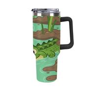 Thermos in acciaio inox da 1,18 l con manico e coperchio con cannuccia, il design affusolato si adatta al portabicchieri della tua auto a forma di coccodrillo che si nasconde con un thermos modellato