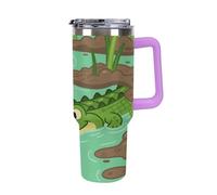 Thermos in acciaio inox da 1,18 l con manico e coperchio con cannuccia, il design affusolato si adatta al portabicchieri della tua auto a forma di coccodrillo che si nasconde con un thermos modellato
