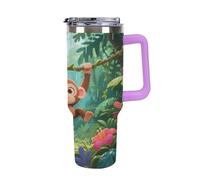 Thermos in acciaio inox da 1,18 l con manico e coperchio con cannuccia, il design affusolato si adatta al portabicchieri della tua auto, scimmie che giocano sulle altalene a forma di vite, un must per