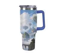 Thermos in acciaio inox da 1,18 l con manico e coperchio con cannuccia, il design affusolato si adatta al portabicchieri della tua auto Island in the Sky Thermos a fantasia un must per campeggio e