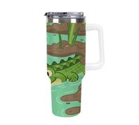 Thermos in acciaio inox da 1,18 l con manico e coperchio con cannuccia, il design affusolato si adatta al portabicchieri della tua auto a forma di coccodrillo che si nasconde con un thermos modellato
