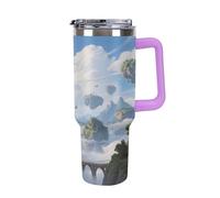 Thermos in acciaio inox da 1,18 l con manico e coperchio con cannuccia, il design affusolato si adatta al portabicchieri della tua auto Island in the Sky Thermos a fantasia un must per campeggio e