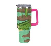 Thermos in acciaio inox da 1,18 l con manico e coperchio con cannuccia, il design affusolato si adatta al portabicchieri della tua auto a forma di coccodrillo che si nasconde con un thermos modellato