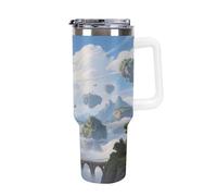 Thermos in acciaio inox da 1,18 l con manico e coperchio con cannuccia, il design affusolato si adatta al portabicchieri della tua auto Island in the Sky Thermos a fantasia un must per campeggio e