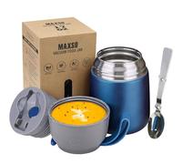 Thermos per Alimenti 500ml, Contenitore Termico per Alimenti di Acciaio Inossidabile con Cucchiaio Pieghevole, Isotermico Sottovuoto per Cibi Caldi e Freddi (blu)