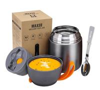 Thermos per Alimenti 500ml, Contenitore Termico per Alimenti di Acciaio Inossidabile con Cucchiaio Pieghevole, Isotermico Sottovuoto per Cibi Caldi e Freddi (grigio)