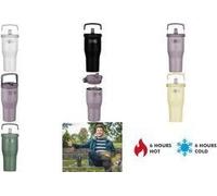 THERMOS REFRESHING SERIES - Bicchiere isolante da 0,85 l, vaniglia opaco, tumbler con cannuccia flip e manico per viaggi, lavoro o casa, in acciaio inox a doppia parete insapore