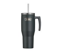 Thermos REFRESHING SERIES - Bicchiere isolante da 1,1 l, nero opaco, con cannuccia e manico per viaggi, lavoro o casa, in acciaio inox a doppia parete insapore
