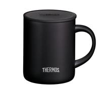 THERMOS tazza in acciaio inox 350 ml, nera, con coperchio ripiegabile utilizzabile come sottobicchiere, per bevande calde e fredde, ideale per ufficio e tempo libero, lavabile in lavastoviglie