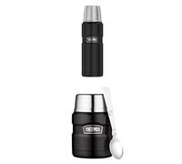 Thermos, thermos, in acciaio inox, Acciaio INOX, Nero, 7,5 x 7,5 x 24,4 cm + Thermos per Alimenti, Acciaio Inossidabile., Acciaio Inox, Nero, 9,3 x 9,3 x 14,2 cm