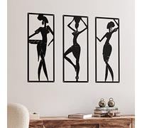 Therwen Decorazione da parete in metallo con donne africane, 3 pezzi, per camera da letto, bagno, soggiorno, decorazione per la casa, colore nero americano, 40 x 15,2 cm