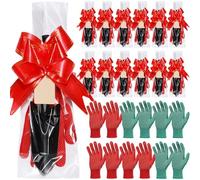 Therwen Set di 12 guanti da pala di Natale con borsa, papillon, etichette vuote, resistenti pala a mano da giardino, guanti antiscivolo per cortile, prato, fattoria, piantagione, Natale, primavera