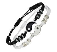 THETAG Bracciale Amicizia, 2 Matching Yin Yang Corda Regolabile Bangle Coppia Bracciali Personalizzati per Coppia e Migliore Amico, 16 centimeters, Pietra