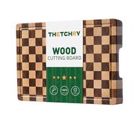 THETCHRY Taglieri a grana fine per cucina, tagliere in legno, tagliere in legno di acacia con scanalatura per succo e manico, blocco da macellaio per carne, pane e frutta, 35,5 cm di lunghezza x 27,9